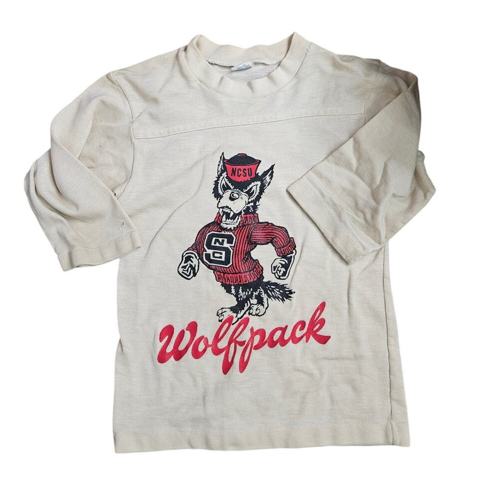 Vintage 70s Kids S NC State University Wolfpack Long Sleeve T Shirt Cotton